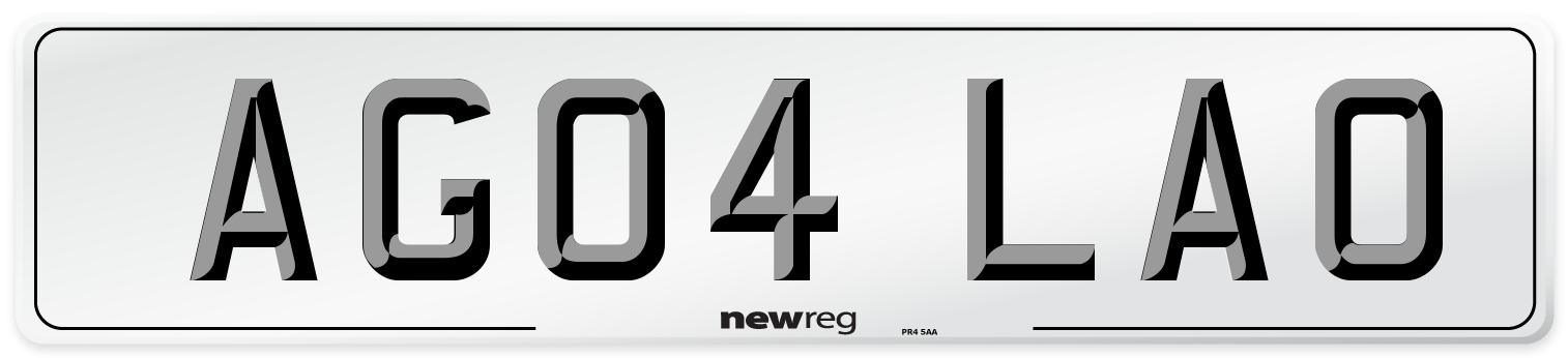AG04 LAO Number Plate from New Reg